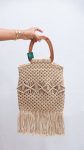 Handcrafted Macrame Bag with Wood Handle