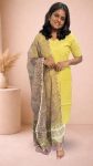Lime Yellow Checks Kurti Set with Paisley Dupatta (only Top & Shawl)