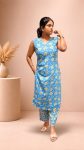 Sky Blue & Yellow Floral Printed Attachable Sleeves Cotton Co-ord Set