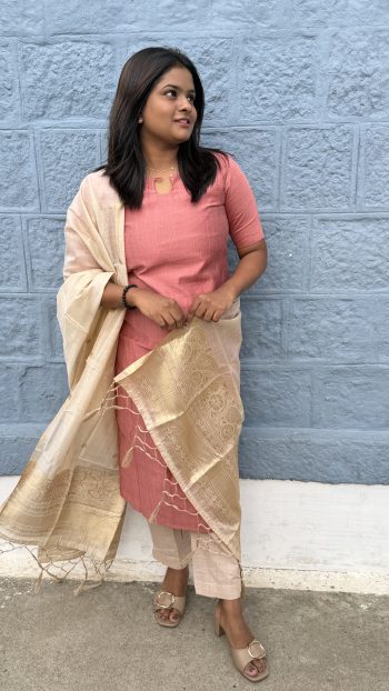 Blush Pink Cotton Kurta Set with Premium Banarasi Dupatta