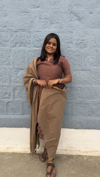 Mocha Brown Cotton Kurta Set with Soft Kota Dupatta