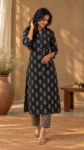Black Elegant Printed Kurti Cord Set