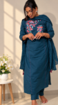 Midnight Teal Floral Embroidered Kurta Set