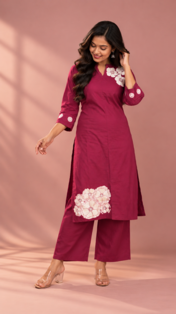 Berry Bloom – Floral Embroidered Co-ord Set